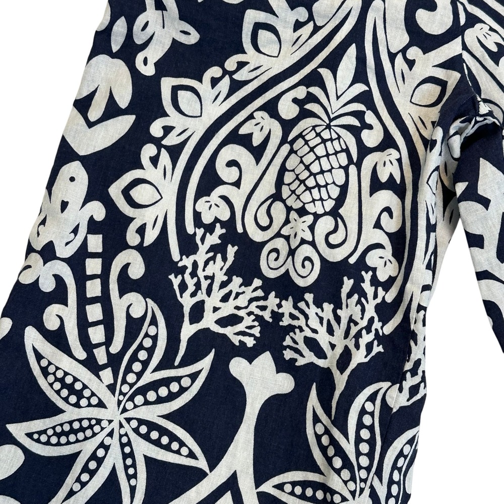 Emerson Rose Navy‎ Blue White Pineapple Tropical Linen Blend Pants - Women's S - Picture 6 of 7